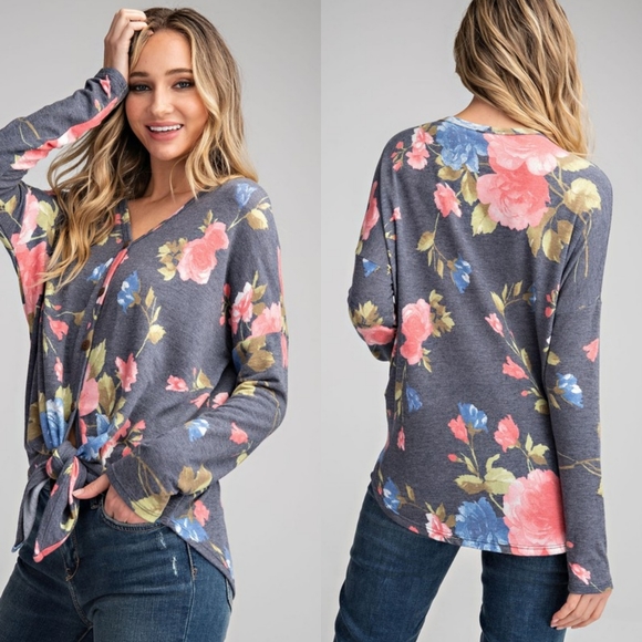 Tops - Floral button down top with front tie